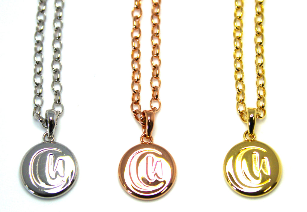 coppered signature ME/CFS pendants in silver, rose gold and gold. Fundraising for ME/CFS research
